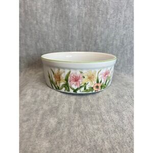 VTG Stafford Jade Lily Fine Porcelain Lge Ovenware Souffle Casserole Dish Floral